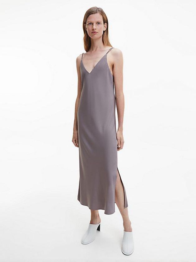 Grey Calvin Klein Slim Midi Slip Women Dress | LTZN-78490