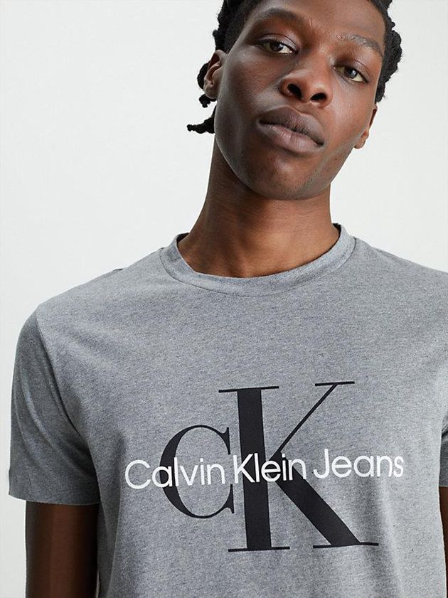 Grey Calvin Klein Slim Monogram Men T-Shirt | YVAN-84263