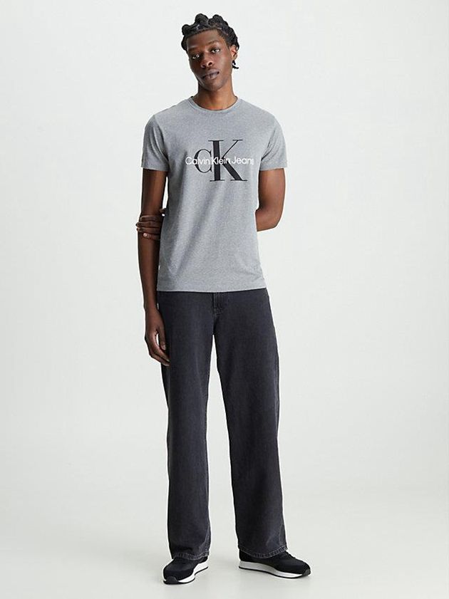 Grey Calvin Klein Slim Monogram Men T-Shirt | YVAN-84263