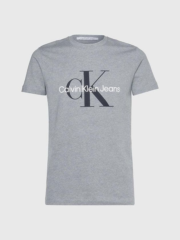 Grey Calvin Klein Slim Monogram Men T-Shirt | YVAN-84263