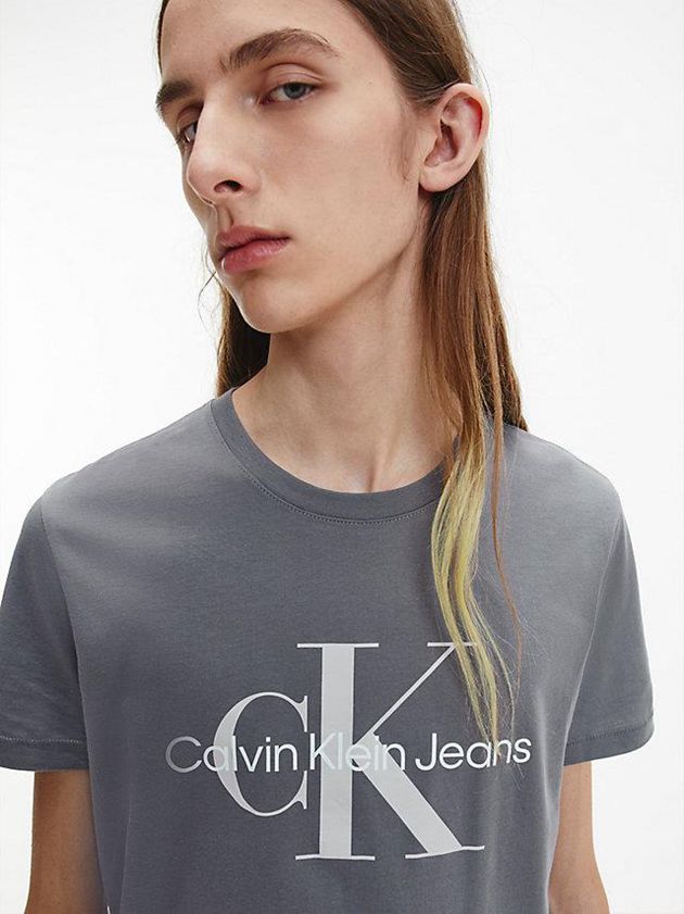 Grey Calvin Klein Slim Monogram Men T-Shirt | DFMW-30154
