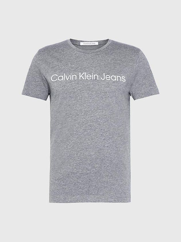 Grey Calvin Klein Slim Organic Cotton Logo Men T-Shirt | JQZG-48960