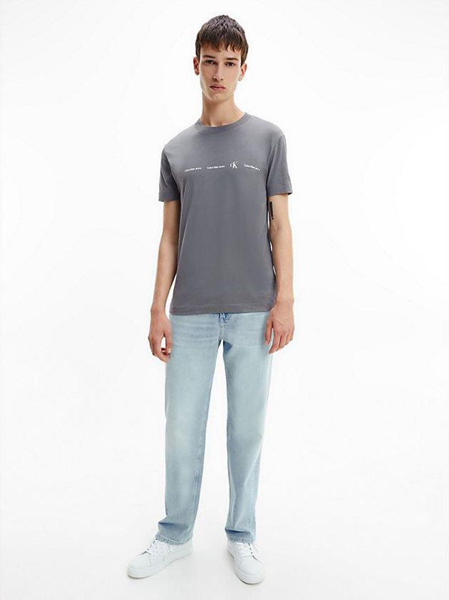 Grey Calvin Klein Slim Repeat Logo Men T-Shirt | EVIT-82345