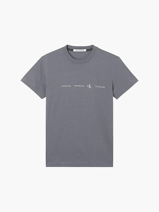 Grey Calvin Klein Slim Repeat Logo Men T-Shirt | EVIT-82345