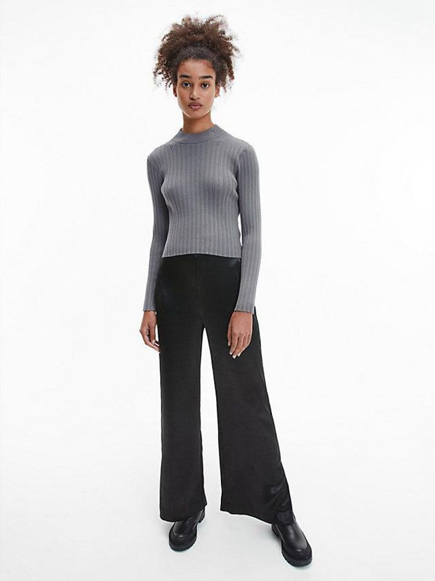 Grey Calvin Klein Slim Ribbed Cotton Jumper Women Sweater | PGYO-30916