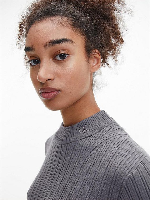 Grey Calvin Klein Slim Ribbed Cotton Jumper Women Sweater | PGYO-30916