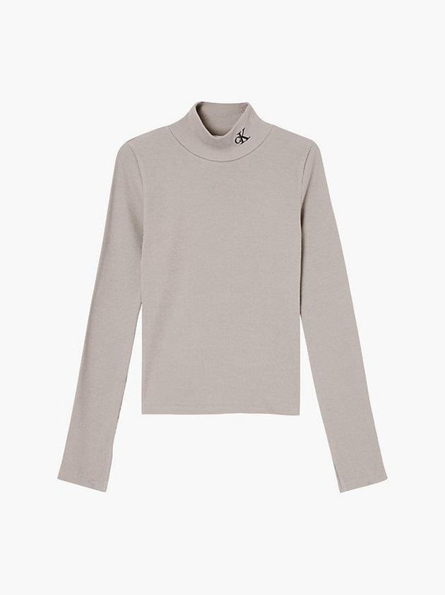 Grey Calvin Klein Slim Ribbed Mock Neck Women Top | CHUK-23659