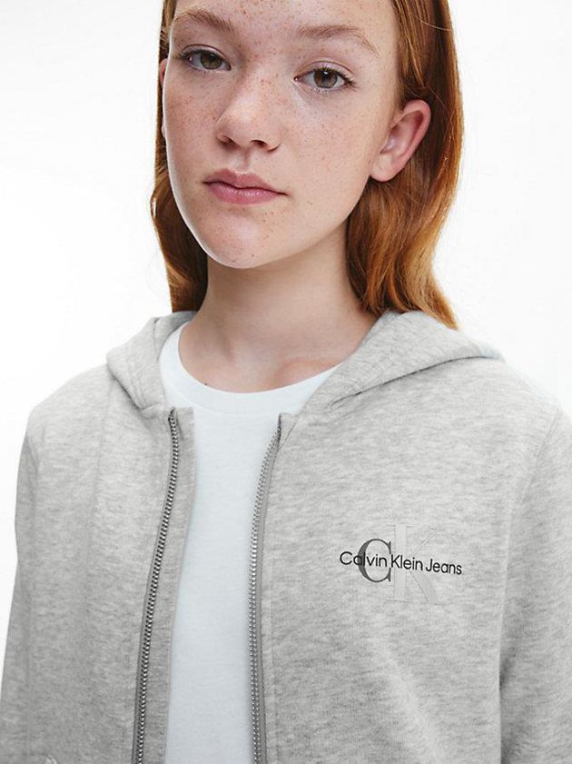 Grey Calvin Klein Slim Zip Up Girls's Hoodie | OHXF-72960