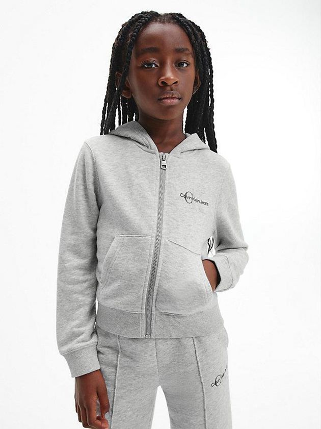 Grey Calvin Klein Slim Zip Up Girls's Hoodie | OHXF-72960