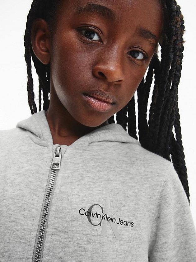 Grey Calvin Klein Slim Zip Up Girls's Hoodie | OHXF-72960