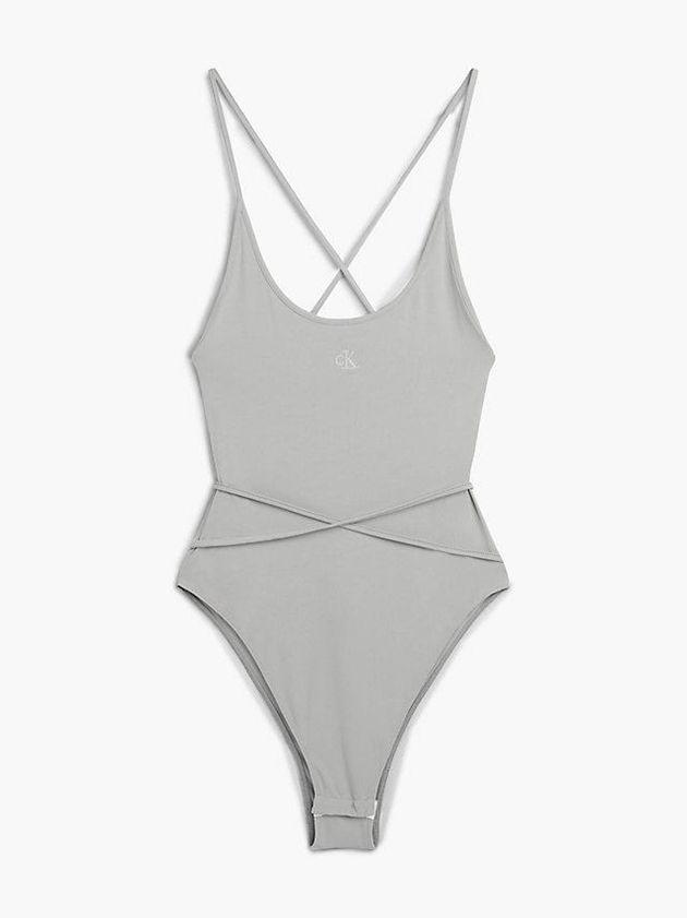 Grey Calvin Klein Strappy Open Back Women Bodysuit | VEHM-32854