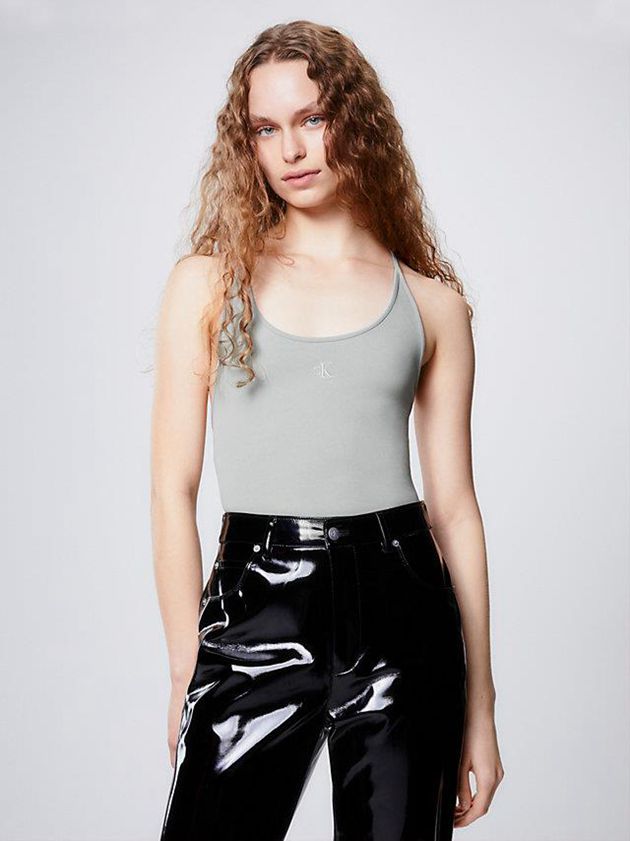 Grey Calvin Klein Strappy Open Back Women Bodysuit | VEHM-32854