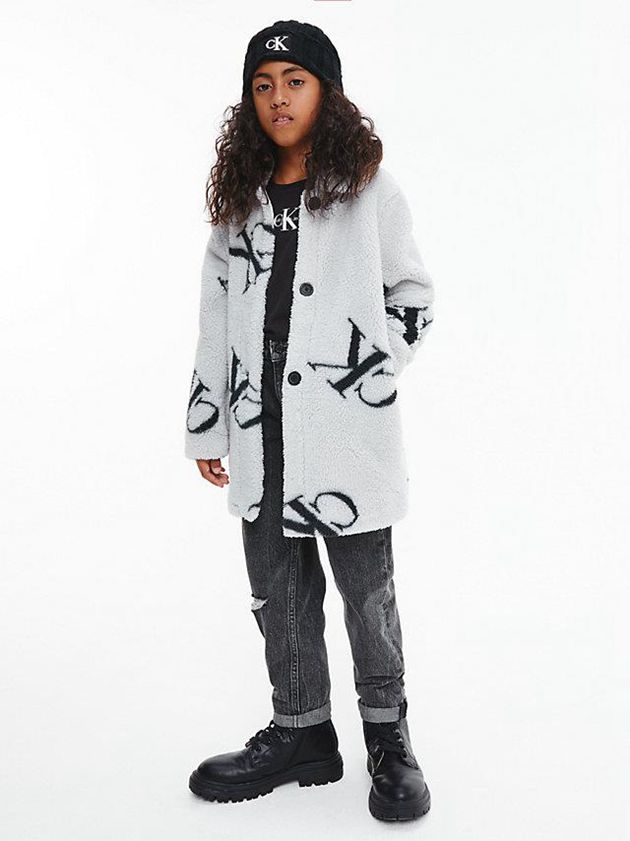 Grey Calvin Klein Teddy Logo Coat Girls's Jacket | PAWG-42930