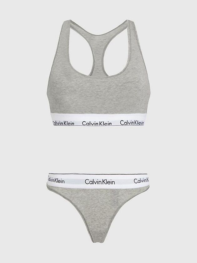 Grey Calvin Klein Thong Set - Modern Cotton Women Bra | AVWF-97123