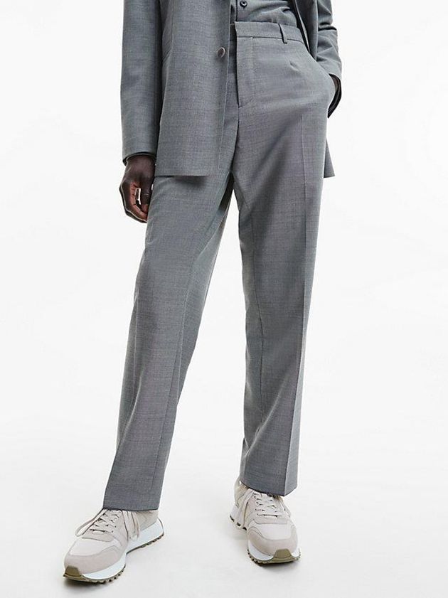 Grey Calvin Klein Two Tone Wool Blend Men Pants | GTMI-83401