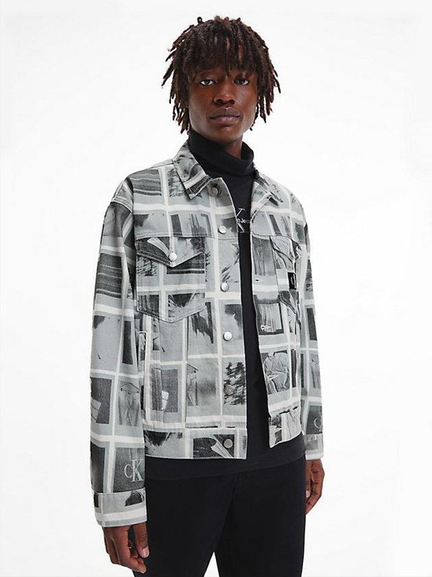Grey Calvin Klein Unisex Printed Denim Men Jacket | MOVP-53296