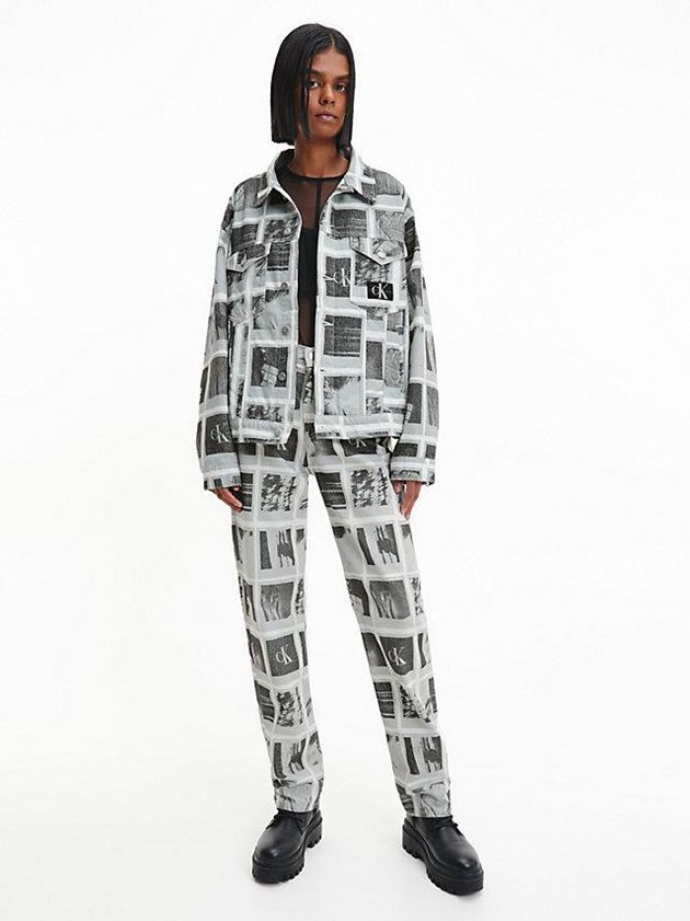 Grey Calvin Klein Unisex Printed Denim Men Jacket | MOVP-53296