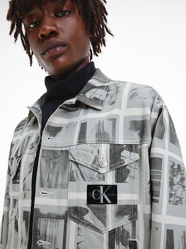 Grey Calvin Klein Unisex Printed Denim Men Jacket | MOVP-53296