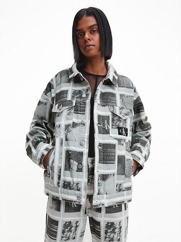 Grey Calvin Klein Unisex Printed Denim Men Jacket | MOVP-53296