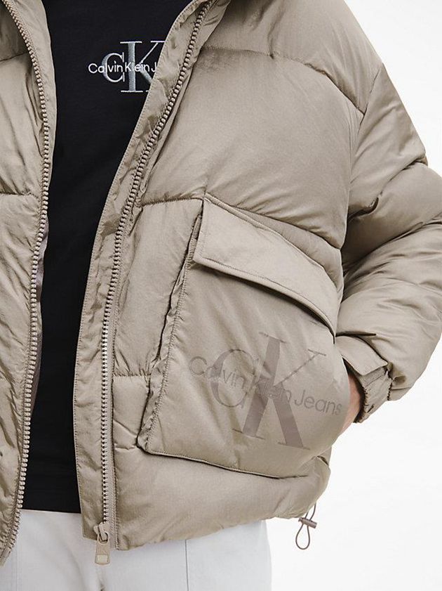 Grey Calvin Klein Unisex Recycled Nylon Puffer Men Jacket | OSGA-68419