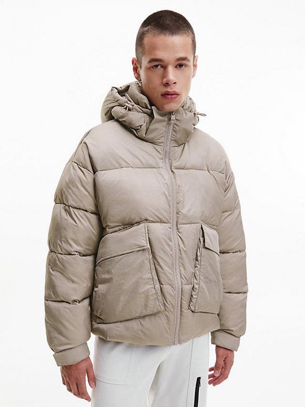 Grey Calvin Klein Unisex Recycled Nylon Puffer Men Jacket | OSGA-68419