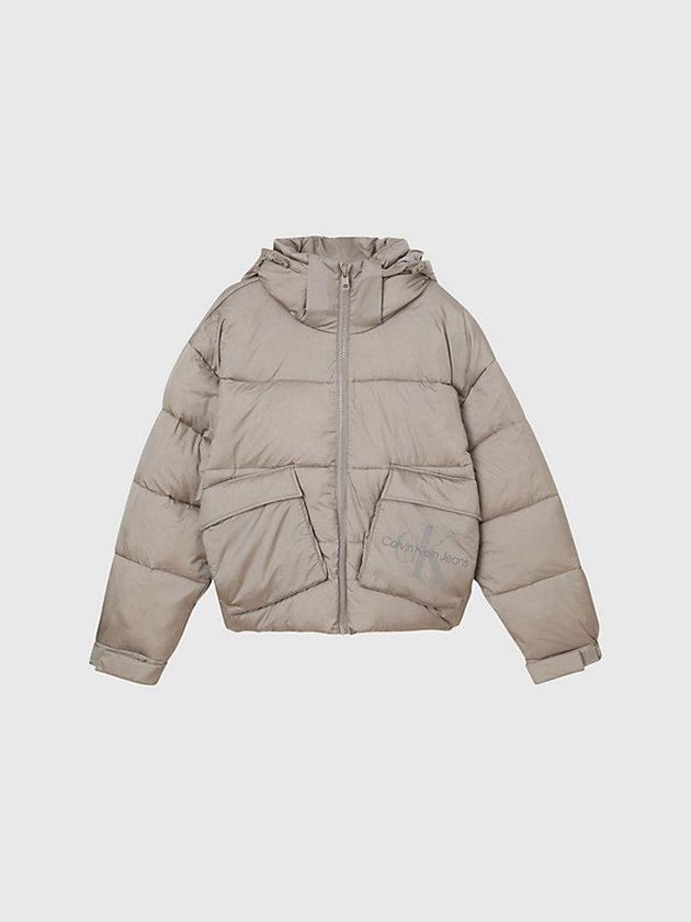 Grey Calvin Klein Unisex Recycled Nylon Puffer Men Jacket | OSGA-68419