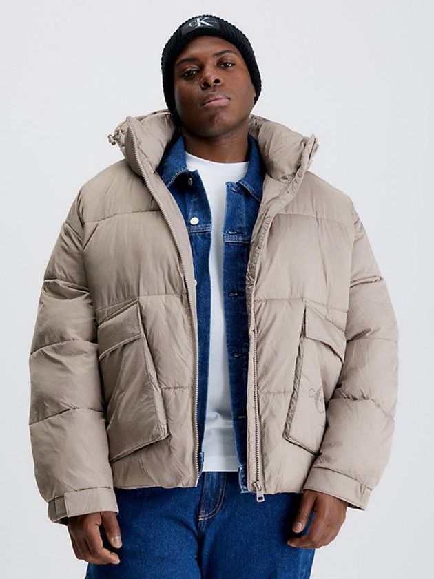 Grey Calvin Klein Unisex Recycled Nylon Puffer Men Jacket | OSGA-68419