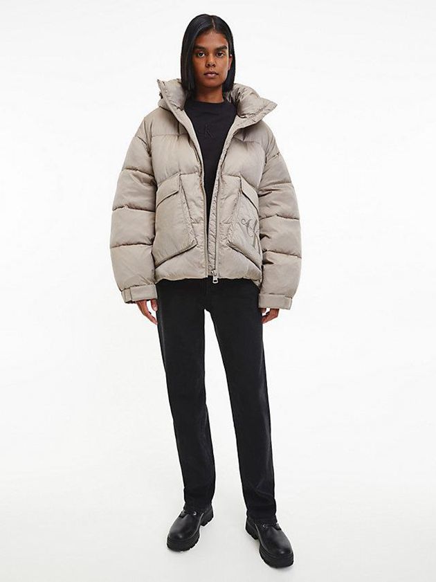 Grey Calvin Klein Unisex Recycled Nylon Puffer Men Jacket | OSGA-68419