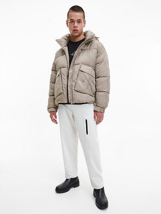 Grey Calvin Klein Unisex Recycled Nylon Puffer Men Jacket | OSGA-68419