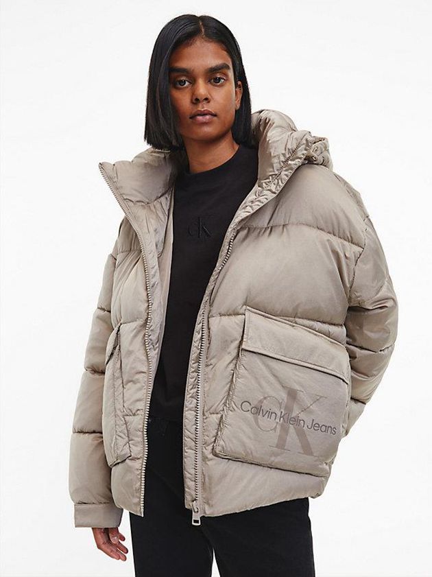Grey Calvin Klein Unisex Recycled Nylon Puffer Men Jacket | OSGA-68419