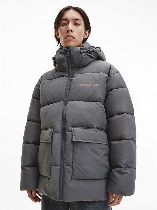 Grey Calvin Klein Unisex Recycled Nylon Puffer Men Jacket | ADHW-87209