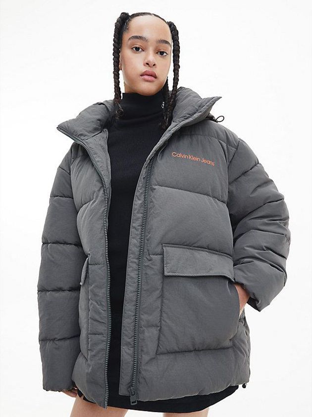 Grey Calvin Klein Unisex Recycled Nylon Puffer Men Jacket | ADHW-87209