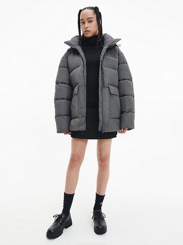 Grey Calvin Klein Unisex Recycled Nylon Puffer Men Jacket | ADHW-87209