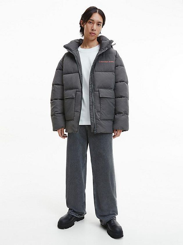 Grey Calvin Klein Unisex Recycled Nylon Puffer Men Jacket | ADHW-87209
