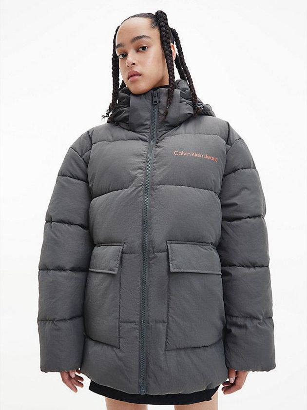 Grey Calvin Klein Unisex Recycled Nylon Puffer Men Jacket | ADHW-87209