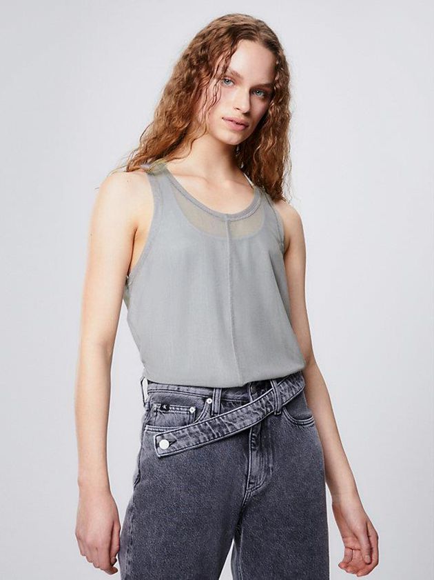 Grey Calvin Klein Unisex Slim Mesh Tank Women Top | PRLH-68309