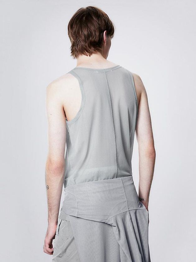 Grey Calvin Klein Unisex Slim Mesh Tank Women Top | PRLH-68309