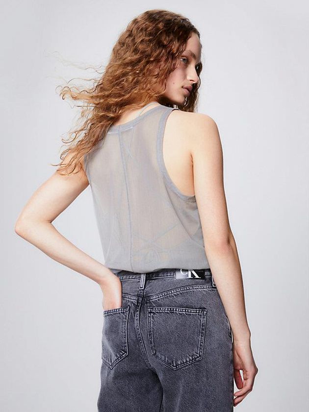 Grey Calvin Klein Unisex Slim Mesh Tank Women Top | PRLH-68309