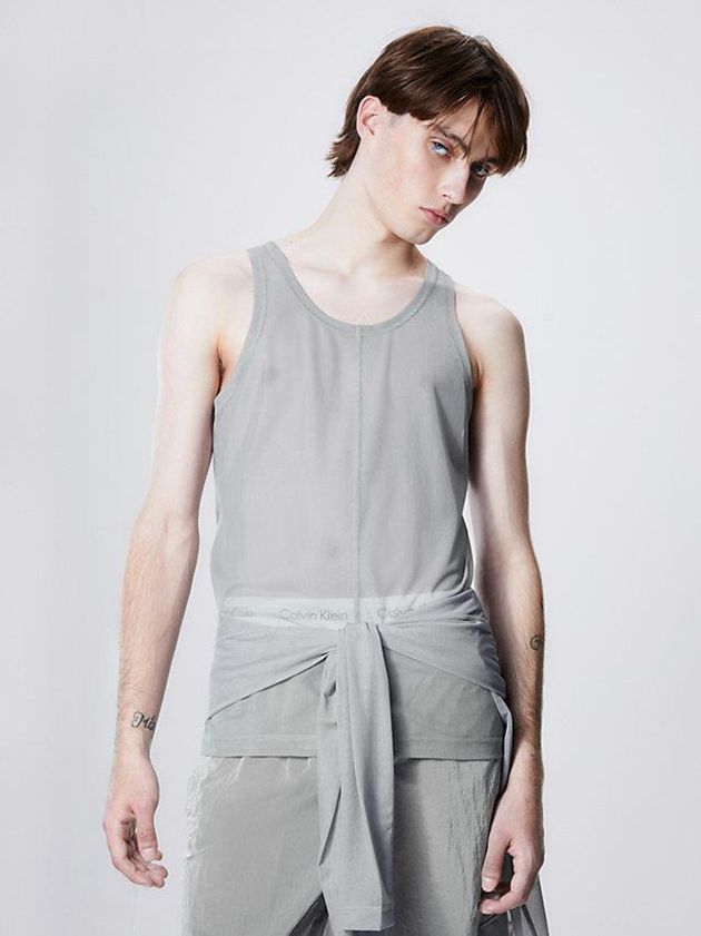 Grey Calvin Klein Unisex Slim Mesh Tank Women Top | PRLH-68309