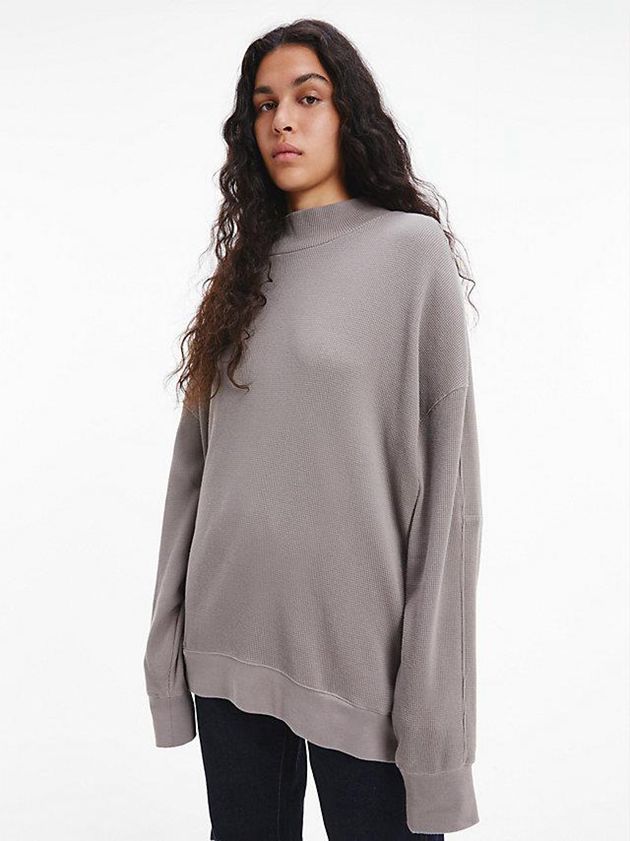 Grey Calvin Klein Unisex Waffle Cotton Jumper - CK Standards Men Sweater | AVYF-63048