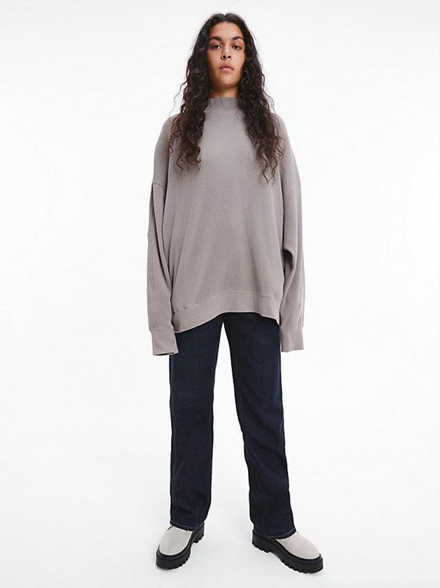 Grey Calvin Klein Unisex Waffle Cotton Jumper - CK Standards Men Sweater | AVYF-63048
