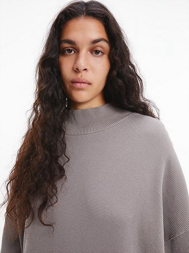 Grey Calvin Klein Unisex Waffle Cotton Jumper - CK Standards Men Sweater | AVYF-63048