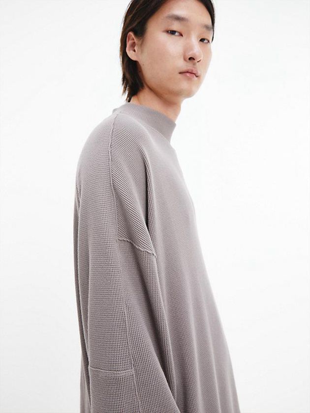 Grey Calvin Klein Unisex Waffle Cotton Jumper - CK Standards Men Sweater | AVYF-63048