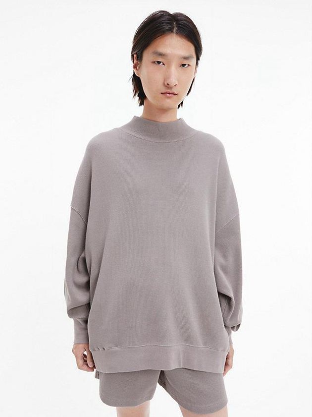 Grey Calvin Klein Unisex Waffle Cotton Jumper - CK Standards Men Sweater | AVYF-63048