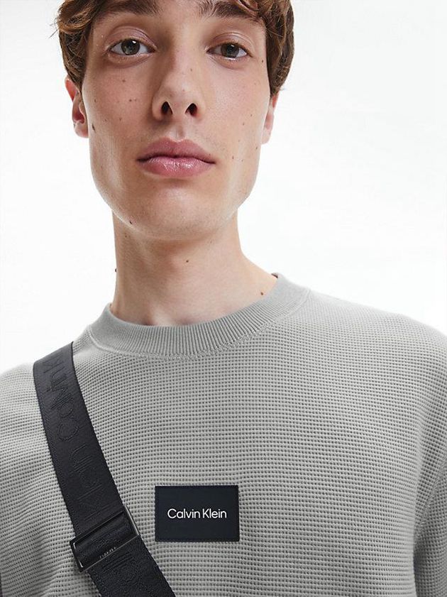 Grey Calvin Klein Waffle Knit Men Sweatshirt | SDPL-92465