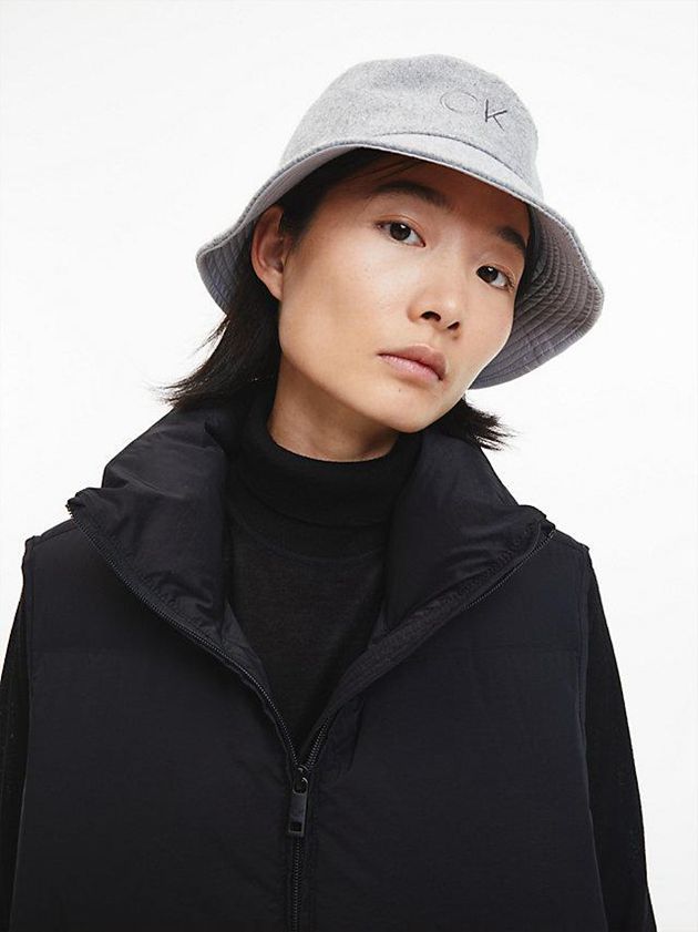 Grey Calvin Klein Wool Blend Felt Bucket Women Cap | XLCW-42368
