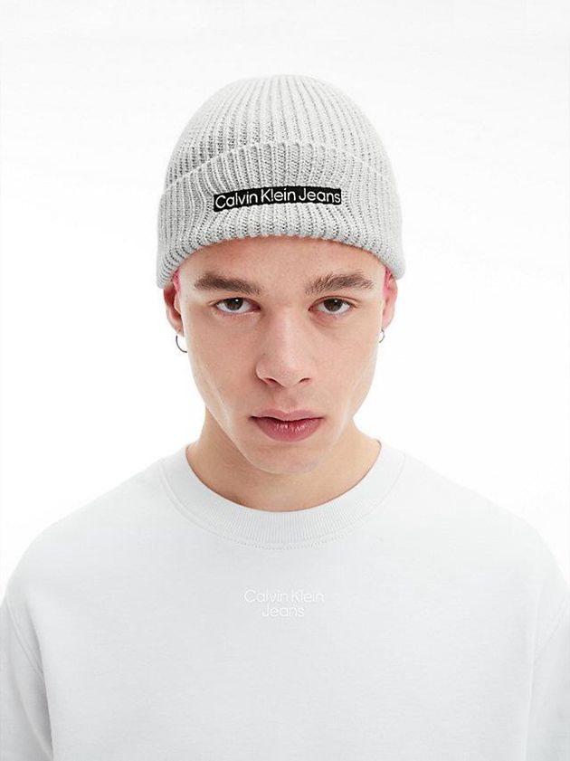Grey Calvin Klein Wool Blend Men Beanie | WRKS-20693