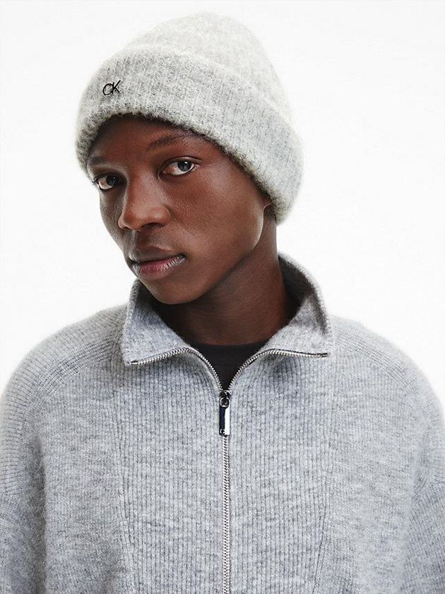 Grey Calvin Klein Wool Blend Men Beanie | KZQM-70149