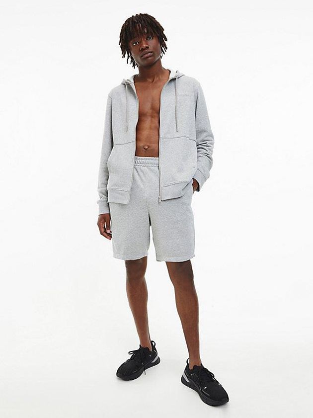 Grey Calvin Klein Zip Up Logo Men Hoodie | QPXS-19503