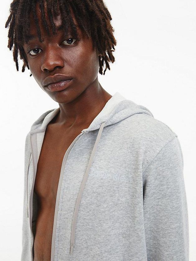 Grey Calvin Klein Zip Up Logo Men Hoodie | QPXS-19503
